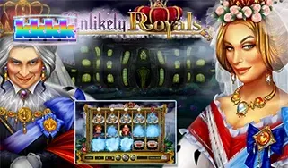 Isang makulay na screen ng Unlikely Royals slot na nagpapakita ng mga kakaibang royal na karakter.